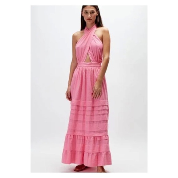 NEW RUE STIIC Sierra Backless Halter Maxi Dress Bright Pink XS - Picture 5 of 12